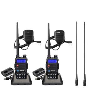 Retevis RT-5R Dual Band Two-Way Radio with High Gain Antenna, Ham Radios, Shoulder Mic, Emergency Alarm, 1400mAh Battery, Long Range Walkie Talkie for Amateur Camping Hunting (2 Pack)