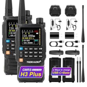 TIDRADIO TD-H3 Plus GMRS Handheld Radio Long Range Walkie Talkies USB-C Charging & Wireless Programming Multi-band Rechargeable Two Way Radios 2500mAh Battery NOAA Weather Radio Frequency Copy -2 Pack