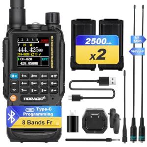 TIDRADIO TD-H3 Ham Radio Handheld(2PCS Batteries), 8-Bands, Wireless &Type C Programming, Frequency Match, Air Band &771 Long Antennas, Walkie Talkie Rechargeable Portable Two Way Radio Full Kit 1Pack