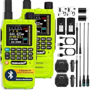 TIDRADIO TD-H3 GMRS Radio Handheld,Type C & Wireless Programming 8-Band Long Range Walkie Talkies Rechargeable Portable Two Way Radios Air Band, Frequency Match, DTMF Lock, NOAA FM AM- Green 2Pack