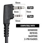 TIDRADIO Walkie Talkie Earpiece with Mic 2 Pin Acoustic Tube Headset TD-M8s TD-V2 TD-H3 TD-H8 H-777 RT21 RT22 RT68 Baofeng UV-5R Mini BF-F8HP 5RM UV-5G UV-32 DM-32 GM21 2 Way Radio-2 Pack
