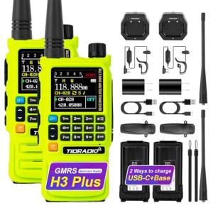 TIDRADIO TD-H3 Plus GMRS Radios Long Range Walkie Talkies USB-C Charging & Wireless Programming Multi-Band Rechargeable Two Way Radio 2500mAh Battery AM/FM NOAA DTMF VOX Frequency Copy -2 Pack Green