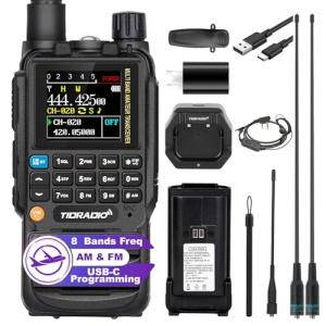 TIDRADIO TD-H3 Ham Radio Multi-Band Two Way Radio with AirBand & TD-771 Long Antenna,USB-C Programming & Charging,2500mAh Battery,One Key Frequency Match,DTMF FM AM NOAA VOX SCAN,Walkie Talkies