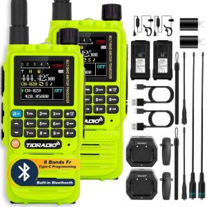 TD-H3 TIDRADIO 8-Band GMRS Handheld Radio, 2Pack, Wireless, Rechargeable -Green