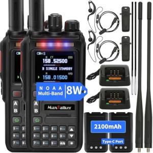 GMRS Ham Radios Long Range: MaxTalker TK-W60 Rechargeable 2 Way Radio Long Range Waterproof Ham Radio Handheld, AM/FM/NOAA/UHF/VHF Radio, Walkie Talkies for Adults 2 Pack