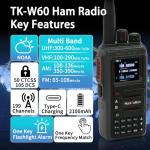 GMRS Ham Radios Long Range: MaxTalker TK-W60 Rechargeable 2 Way Radio Long Range Waterproof Ham Radio Handheld, AM/FM/NOAA/UHF/VHF Radio, Walkie Talkies for Adults 2 Pack