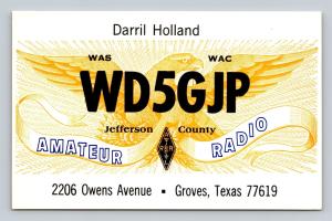 Ham Radio QSL WD5GJP Groves Texas USA 1982 Yaesu FT-101E 60m Band