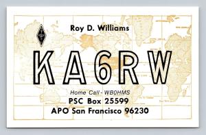 Ham Radio QSL KA6RW California USA 1976 Yaesu FT-101E Radio Card