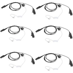 Pdflie M6 6 Pin Walkie Talkie Earpiece Acoustic Surveillance Ptt Mic Headset for Motorola Retevis Alliance Radio hd1 nr30 rt29 ex500 rt48 rt47 rt47v(6Pack,Black,Wired)