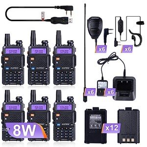 BaoFeng Radio UV-5R Ham Radio (6 Pack) 144-148Mhz/420-450Mhz + 1pcs TIDRADIO Driver Free Programming Cable + 12pcs 1800mAh Batteries BaoFeng Walkie Talkie