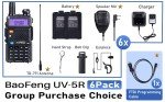 BaoFeng Radio UV-5R Ham Radio (6 Pack) 144-148Mhz/420-450Mhz + 1pcs TIDRADIO Driver Free Programming Cable + 12pcs 1800mAh Batteries BaoFeng Walkie Talkie
