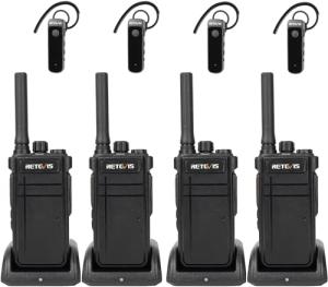 Retevis RB37 Bluetooth Walkie Talkies, Bluetooth Two Way Radio with Wireless Earpiece, Flashlight, 2000 mAh&120h Standby, Type-C, 9-Level VOX&Squelch, for School Hospital Retail Manufacture (4 Pack)