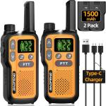 2 PACK 500M Walkie Talkie Two Way Radio 1500mAh Li-ion-USB-C, FlashLight- L Deal
