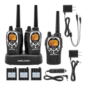 Midland GXT1000X3VP4 GMRS Two-Way Radio (50-Channel, Long Range, 142 Privacy Codes, SOS, NOAA, Rechargeable Nickle Battery, Black/Silver, 3-Pack)