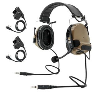 HEARFALCOM Dual Communication COMTA III Tactical Headset with PTT Adapters U94 PTT Compatible with Baofeng UV-5R, UV-82 Walkie Talkie Suitable for Airsoft Sports, Hunting, Hearing Protection (DE)
