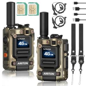 Walkie Talkies Airiton Radios Unlimited Range Nationwide 4G Long Distance 5000 Miles Handheld POC Two Way Radio AI-G7 Push to Talk Over Cellular Radio Long Range Walkie Talkie (2 with SIM Card)