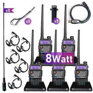 BaoFeng UV-5R Pro 5 Pack High Power Radio 144-148Mhz/420-450Mhz Ham Radio Handheld Two Way Radio with TIDRADIO-771 Antenna Walkie Talkie for Off-Roading