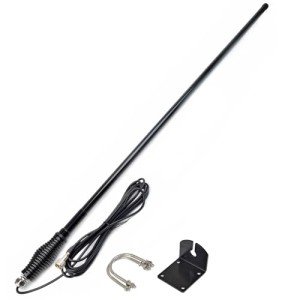 TWAYRDIO Heavy Duty GMRS Mobile Radio Antenna, 6.5dB High Gain Black Fiberglass GMRS Antenna with Mount Bracket, Spring Base, 16.4ft RG58 Coaxial Cable for Midland Retevis GMRS Transceiver