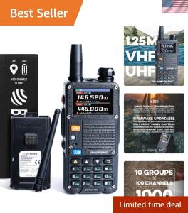BAOFENG BF-F8HP PRO 10 W Tri-Band Two-Way Radio – UV-5R 7th Gen, 1000 Channels, GPS & NOAA Weather, Aviation/VHF/UHF/1.25 m Scanner, IP54 Rugged, USB-C Rechargeable Battery