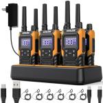 KETELESE T4 Waterproof Radios Walkie Talkies 6 Pack, IP67 FRS Two Way Radio with Headsets and Charging Base, NOAA Weather Alert,PTT,Group,VOX