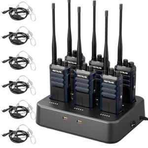 Retevis RT86A Long Range Walkie Talkies with Earpiece, High Power GMRS Two Way Radio with 6 Way Charger, Group Call, Easy Pairing, Waterproof Durable 2 Way Radio for Construction, Industry(6 Pack)