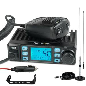 Retevis MB1 40 Channel CB Radio, Noise Cancellation Long Range Mobile Radio, with CB Antenna and Cigarette Lighter, Emergency Channel 9/19, 7-Color Screen, Auto-Scan, External Speaker Jack for Trucker