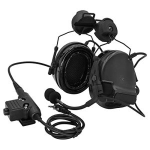 HEARFALCOM Tactical Comta III Headset Helmet ARC Rail Adapter Bracket Version with U94 PTT Adapter Compatible with Baofeng UV-5R, UV-82 Walkie Talkie for Airsoft Sports（BK）
