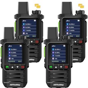 Lifetime Free Global Walkie Talkies Unlimited Range 4G PoC Radio Nationwide Handhold Long Distance PTT Two Way Radio Portable Radios with Flashlight for Family and Work Teams(4 Pack with SIM)