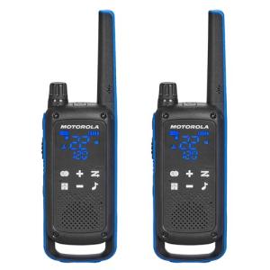 Motorola Solutions, Portable FRS, T802, Talkabout, Two-Way Radios Waterproof IP54 Walkie Talkie Emergency Preparedness, Rechargable, 22 Channel, 35 Mile, Black W/Blue, 2 Pack