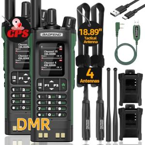 BAOFENG DM32 DMR Radio Ham Radio Handheld Rechargeable Walkie Talkies Long Range DM32UV Two Way Radio NOAA Weather Radio with GPS, Copy Frequency Battery USB-C Charger with Radio Holster (2Pack)