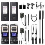 BAOFENG UV-25 Tri-Power Ham Radio Handheld, 11W Long Range Two Way Radio, UHF VHF AM FM Air NOAA Multi-Band Receiver, with 5200mAh Battery, Gooseneck Antenna & Whip Antenna, Tactical Speaker, 2Packs