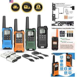 Long Range Walkie Talkies for Adults 4 Pack Rechargeable NOAA Camping Radios