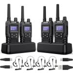 Ketelese T4 Walkie Talkies Long Range GMRS, IP67 Waterproof Two Way Radio, Walkie Talkie Earpiece with Mic for Adult, USB Rechargable, NOAA, VOX, Group Call, PTT, 4pack, Balck