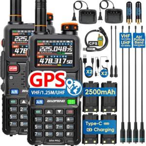 BAOFENG 5RH PRO GPS Ham Radio 10W High Power, VHF/1.25M/UHF (4PSC Batteries, 8 Antennas), 8 Bands Long Range Two Way Radio Handheld, APRS, Air Band,NOAA,Tri Band,Upgrade of BAOFENG 5RM-2 Pack Full Kit