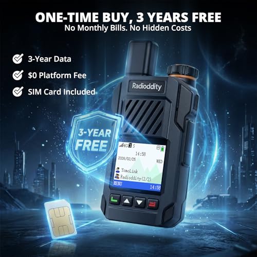 Radioddity TomoLink PoC Radio, Unlimited Long Range Walkie Talkies for Adults with 4G LTE Coverage, Phone-to-Radio Talk via App, 2500mAh Battery Two Way Radio for Construction & Security, 2 Pack