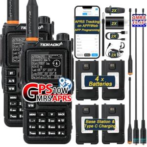 TIDRADIO TD-H9 10Watt GPS/APRS GMRS Radio Handheld(4PCS Battery),Spectrum Analysis,SMS Message Text, Bluetooth Programming(APP/PC),Web Upgrade,Compass,Multi-Band Long Range Walkie Talkies,NOAA,AM,FM