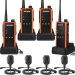 Retevis C5B 2 Way Radio Long Range with Speaker Mic, Waterproof, Group Call, GMRS Radio, High Output, Repeater Compatible, NOAA, Commercial Walkie Talkie for Construction, Agriculture, 4 Pack