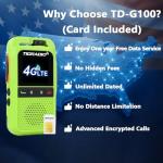 TIDRADIO TD-G100 Rapid Unlimited Range 4G LTE PoC Walkie Talkies Long Range with SIM Cards, Nationwide 5000 Miles Two Way Radios, Global PTT for Family, Logistics,Construction site,Green-2 Pack