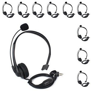 KENMAX 2 Pin Noise Cancelling Overhead Earpiece Headset with Boom Mic for Two Way Radio Kenwood Baofeng Wouxun Linton Puxing Weierwei Quansheng HYT TYT (10 Packs)