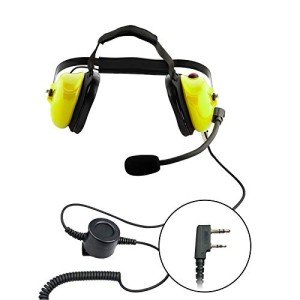 PROMAXPOWER Yellow Heavy Duty Professional Noise Cancelling Dual Muff Headset with Boom Mic & PTT Cable for Kenwood & Baofeng Two-Way Radios TK-3360, BF-888S, H-777, UV-5R, RT21
