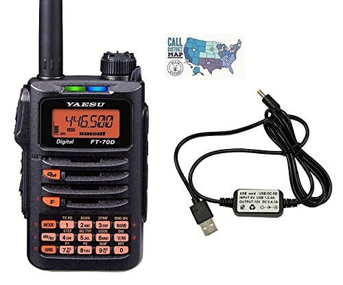 Yaesu FT-70DR C4FM FDMA/FM 144/430 MHz Dual Band 5W Handheld Transceiver with Yaesu Compatible USB Charging Cable and Ham Guides TM Quick Reference Card