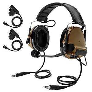 HEARFALCOM Dual Communication COMTA III Tactical Headset with PTT Adapters U94 PTT Compatible with Baofeng UV-5R, UV-82 Walkie Talkie Suitable for Airsoft Sports, Hunting, Hearing Protection（CB）