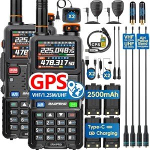 BAOFENG 5RH PRO GPS Ham Radio 10W High Power, VHF/1.25M/UHF (4PSC Batteries, 8 Antennas), 8 Bands Long Range Two Way Radio Handheld, APRS, Air Band,NOAA,Tri Band,Upgrade of BAOFENG 5RM-2 Pack Full Kit