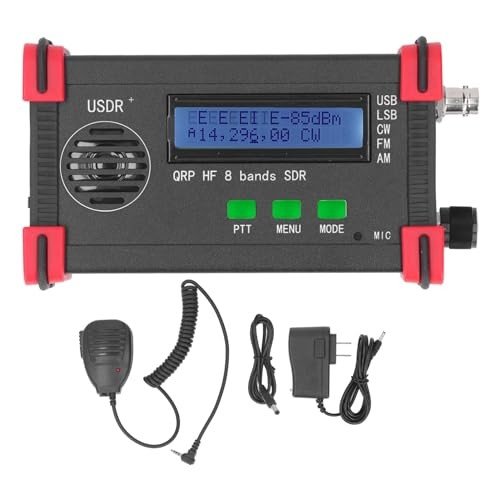 8 Band Shortwave Radio Transceiver Portable SDR QRP SSB CW Transceiver with Handheld Microphone 100‑240V (US Plug)