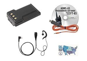 Yaesu FT-65R Accessory Bundle - 4 Items - Includes RT Systems Programming Kit, Yaesu 2500mAh High-Capacity Battery, VOX Earpiece Microphone and Ham Guides TM Quick Reference Card