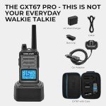 Midland GXT67 PRO GMRS Radio - Two-Way Midland Walkie Talkie - Repeater Capable, IP67 Waterproof, Active Noise Canceling, Hands-Free Operation, 99 Channels, 16-Hour Battery
