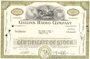 Collins Radio Company 1960s Iowa Space Race Rockwell Collins stock certificate