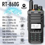 Radtel RT-860G GPS Version Multi Band Ham Radio HF UHF VHF Dual Band with AM USB LSB CW CB LW MW SW SSB Reception, 1024 Channels, 2000mAh Battery, Type-C Charging