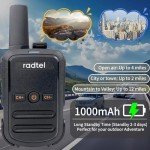 Radtel RT12 Rechargeable Walkie Talkies for Adults Long Range Handheld FRS Two Way Radio 16CH Handsfree VOX for Camping Hiking (4 Pack) (Black)