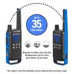 Motorola Solutions, Portable FRS, T802, Talkabout, Two-Way Radios Waterproof IP54 Walkie Talkie Emergency Preparedness, Rechargable, 22 Channel, 35 Mile, Black W/Blue, 2 Pack